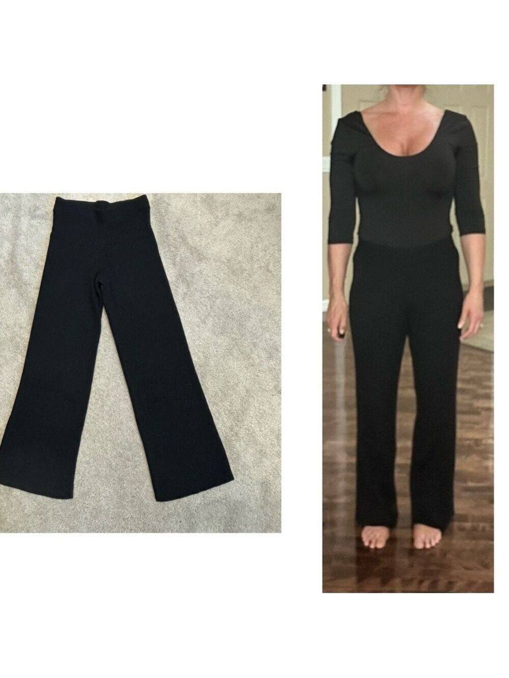DEX black ribbed knit stretchy high rise pants pull-on loungewear Sz M